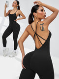 Back-revealing, Non-padded, Tight-fitting Fitness Leggings Jumpsuit