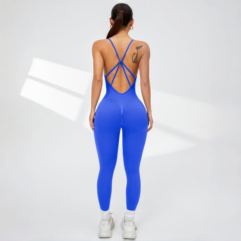 Back-revealing, Non-padded, Tight-fitting Fitness Leggings Jumpsuit