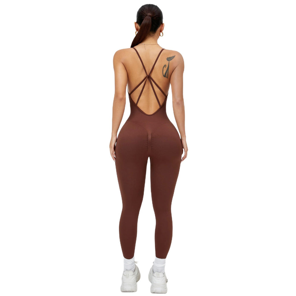 Back-revealing, Non-padded, Tight-fitting Fitness Leggings Jumpsuit