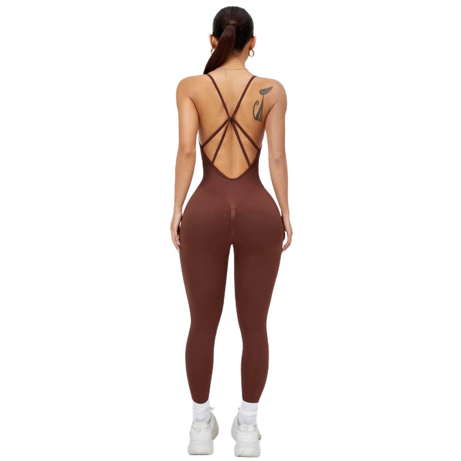 Back-revealing, Non-padded, Tight-fitting Fitness Leggings Jumpsuit