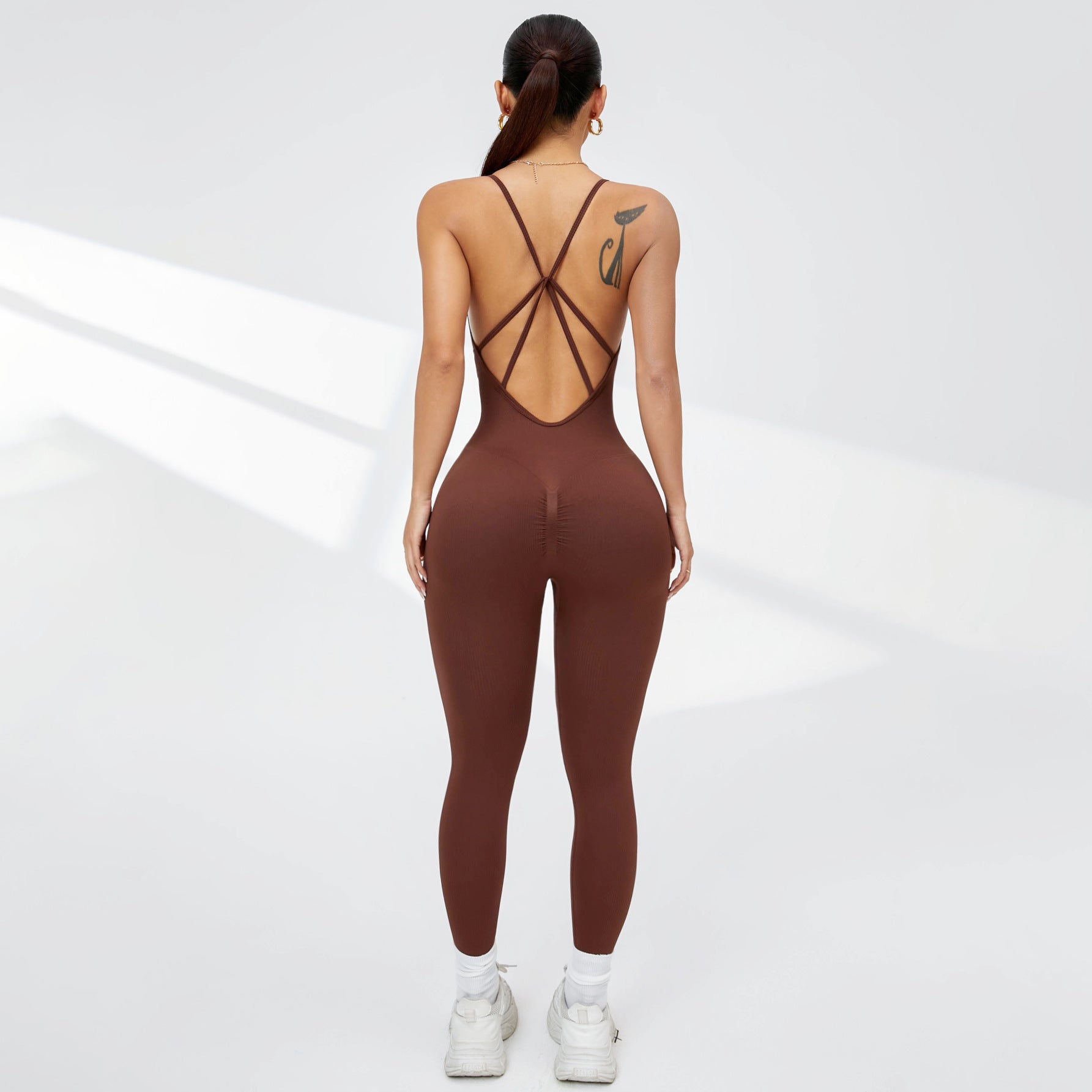 Back-revealing, Non-padded, Tight-fitting Fitness Leggings Jumpsuit