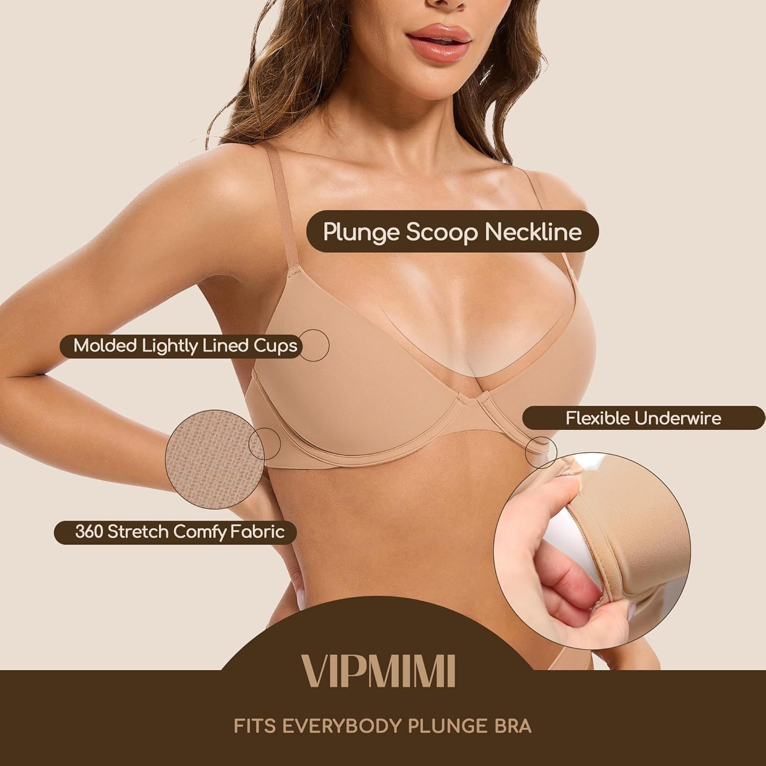 Womens Low-cut Bra With A Buttery-soft Low Crew Neckline And Lightweight Underwire